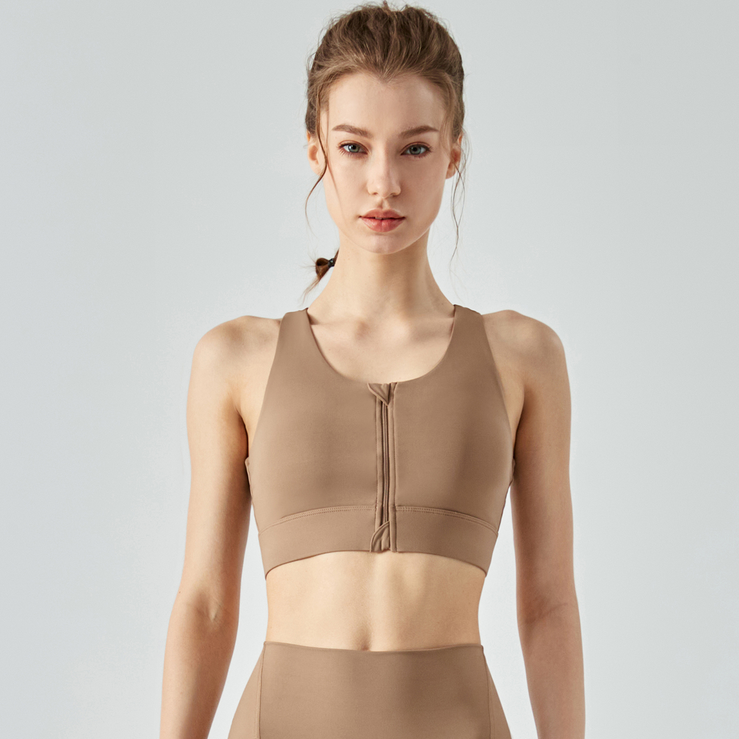 Hergymclothing Cocoa high support shockproof front zip workout sports bra with removable cups online shopping