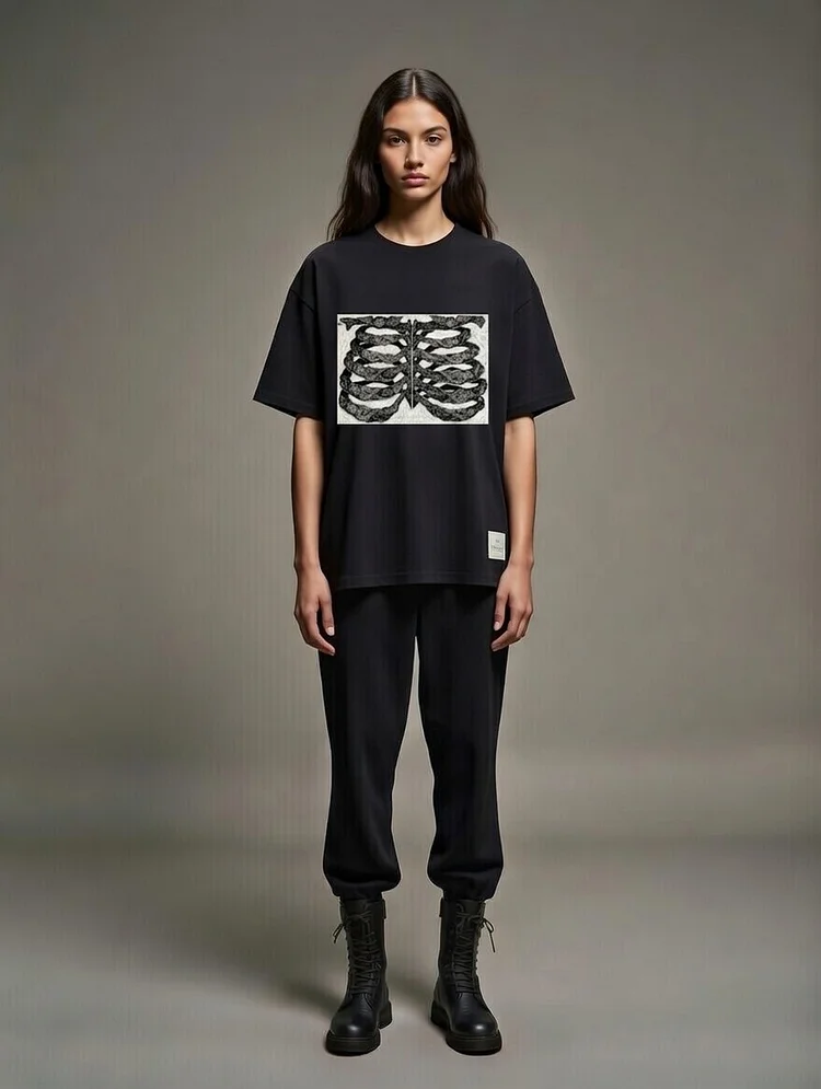 YANG YU Unisex Printed T-shirt  - 4 Recycled Water Bottles - Black