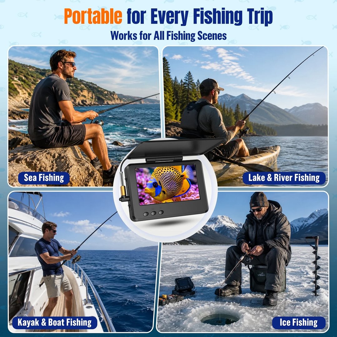 BEBANG Underwater Fishing Camera, 4.3" LCD Monitor, 65ft Cable, 8 IR Night Vision Lights, 220&deg; Wide Angle Lens, 5000mAh Battery, for Ice Lake Boat & Kayak Fishing