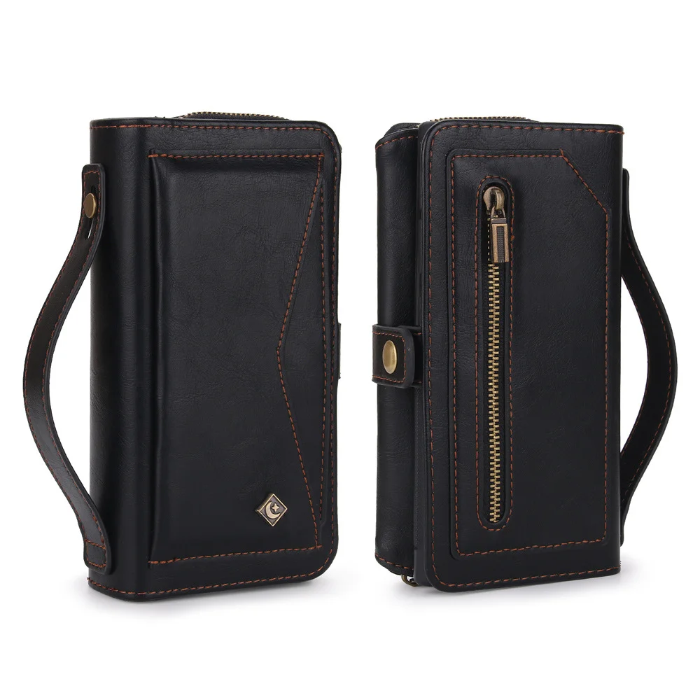 Portable Retro Leather Tri-Fold Zipper Wallet Card Holder Phone Case With Phone Stand  For Galaxy S22/S22+/S22 Ultra