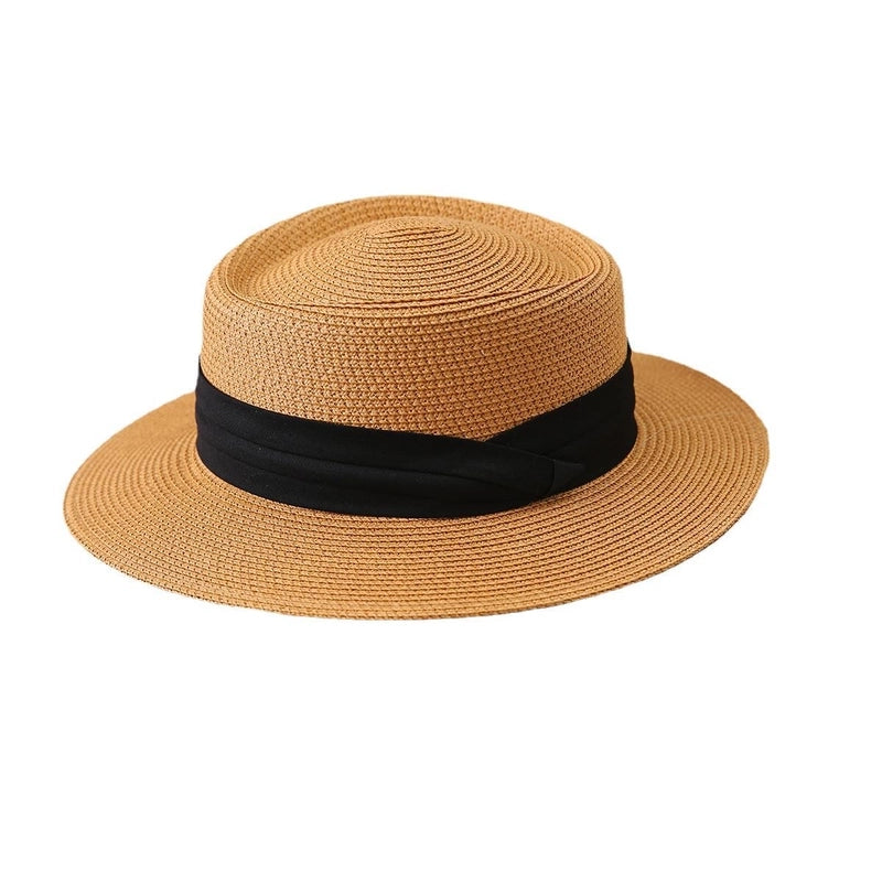 Big Head Straw Hat Women’s Flat Top Hat Flat Brim Sunshade Hat Fashionable Women’s Straw Sun Hat Showing Small Face
