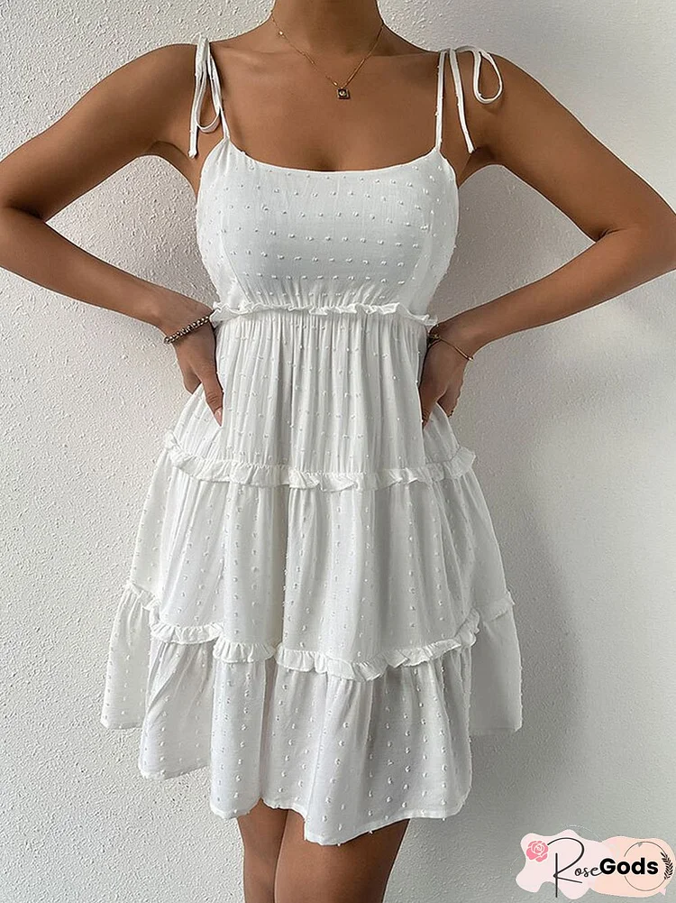 Summer Casual Chic Backless Beach Dress Elegant Solid Pleated Elastic Waist Mini Dress New Sleeveless Lace-Up A-Line Party Dress