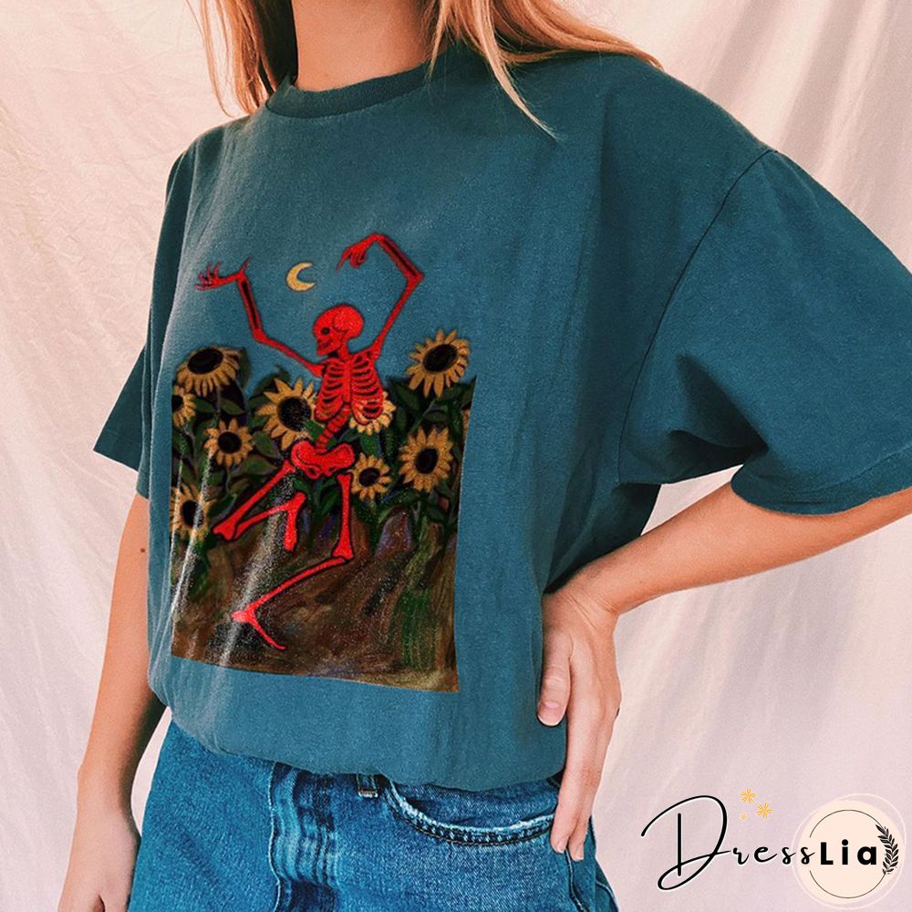 Vintage Round Neck Short Sleeve Loose Printed Tee