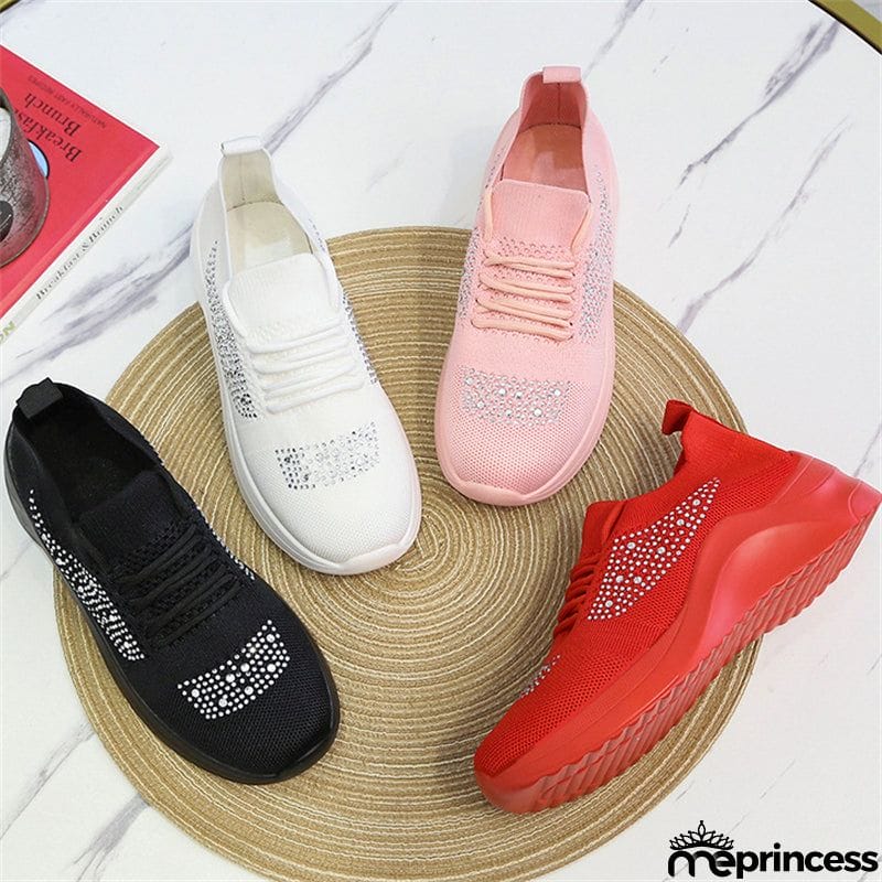 Lady Summer Trendy Solid Color Rhinestone Walking Sneakers