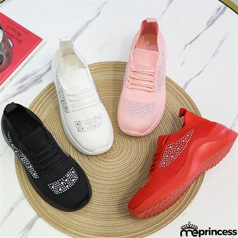 Lady Summer Trendy Solid Color Rhinestone Walking Sneakers