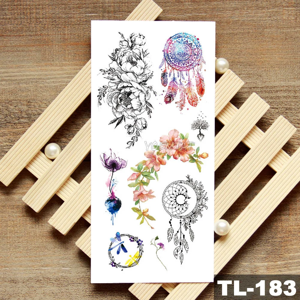 Sdrawing Owl Compass Waterproof Temporary Tattoo Sticker Flower Wolf Mountain Flash Tattoos Body Art Fake Arm tatoo Women