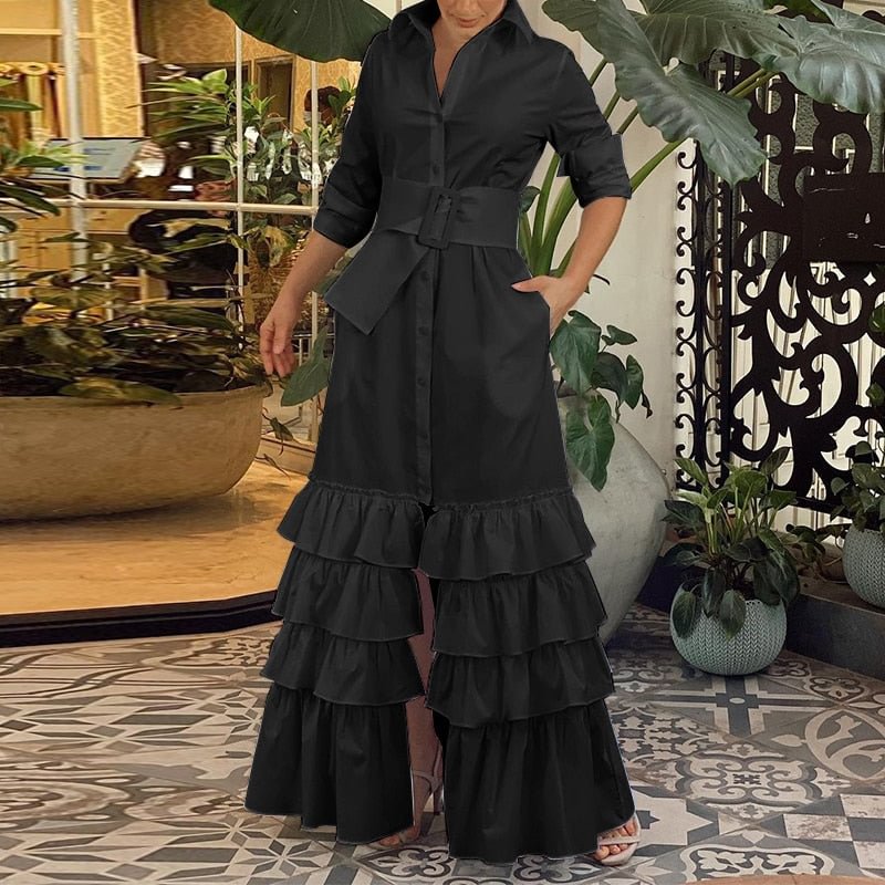 VONDA Autumn Shirt Dress 2022 Women Party Maxi Dresses Ladies Long Sleeve Solid Bohemian Vestidos Lapel Button Down Sundress