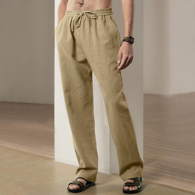 Men's Casual Solid Color Linen Breathable Loose Trousers 83743622M
