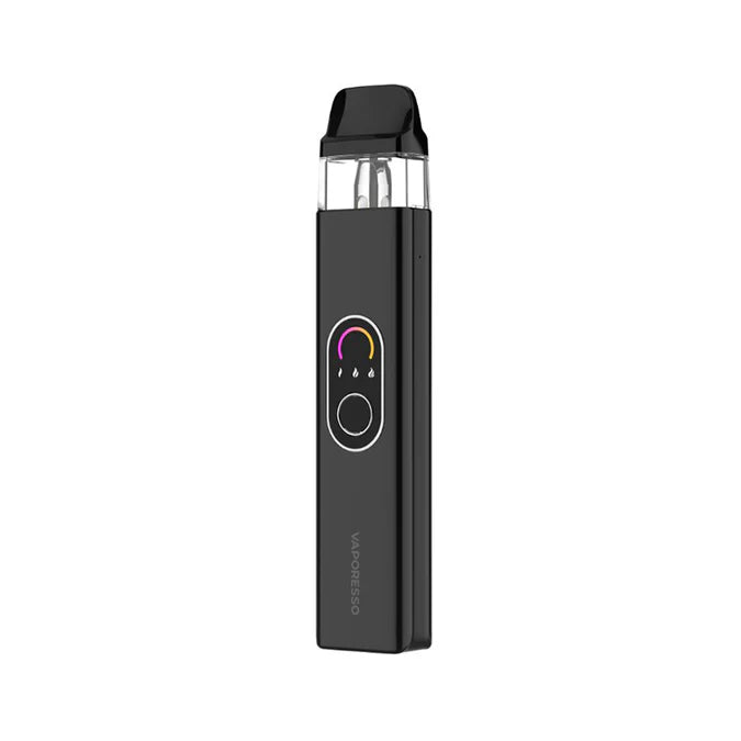 Black Vaporesso XROS 4 pod kit with Vaporesso logo and circular indicator light.