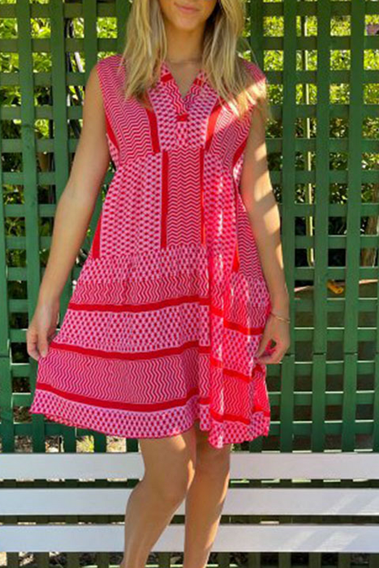 Casual Print Split Joint V Neck Straight Dresses(4 colors)