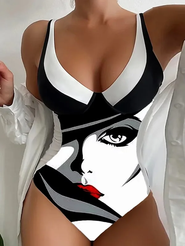 Cutout Printed One-piece Swimsuit