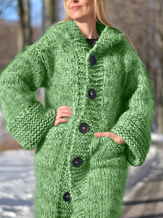 Women's Long Sleeve V-neck Solid Sweater Jacket Coat