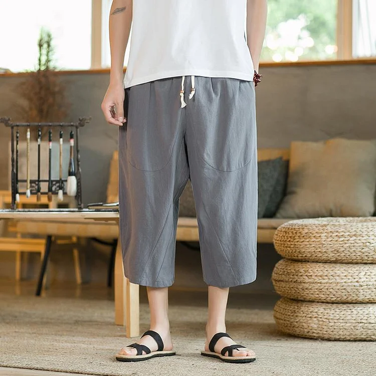 Men's Vintage Solid Cotton Linen Pocket Casual Pants