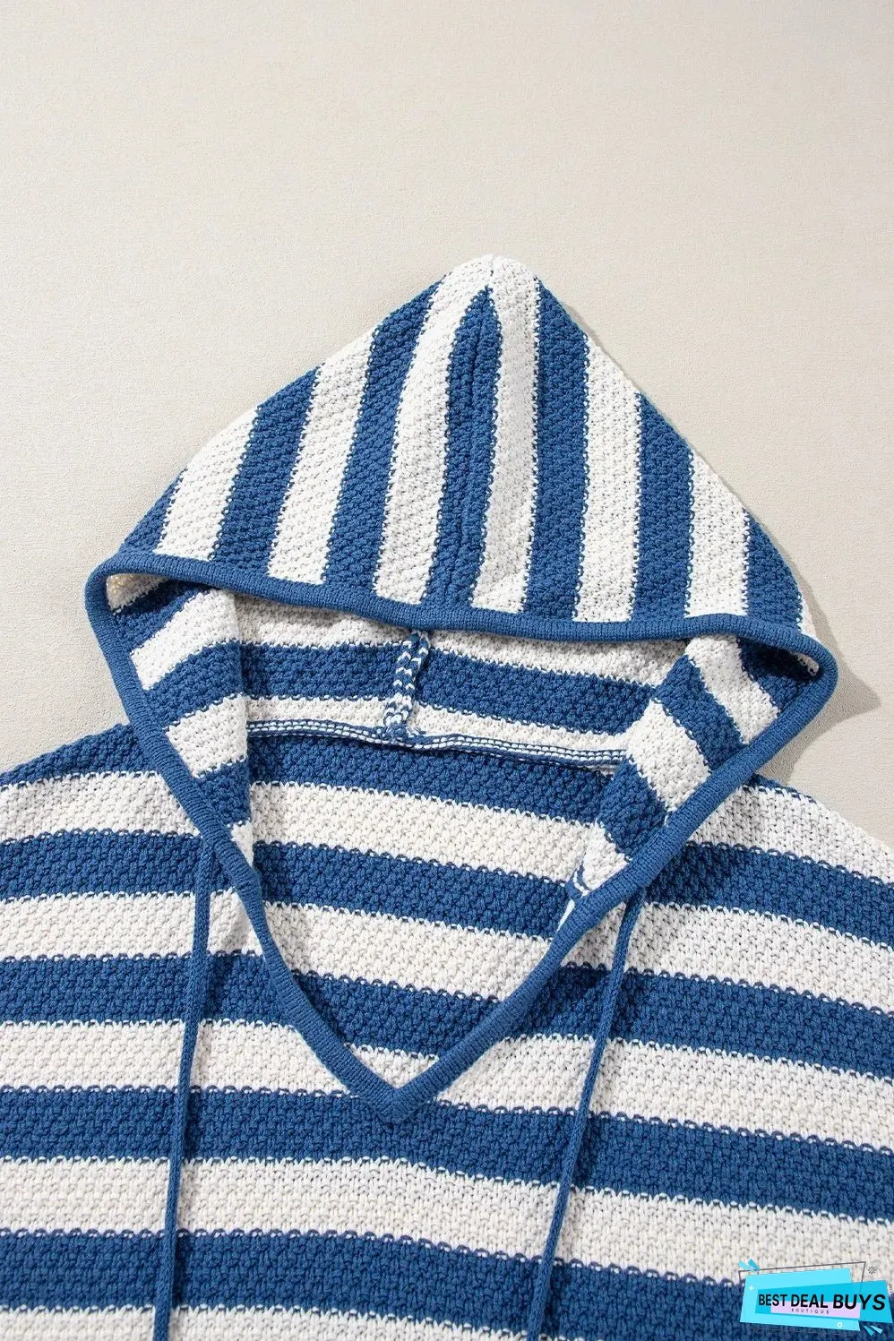 Drawstring Striped Long Sleeve Hooded Sweater