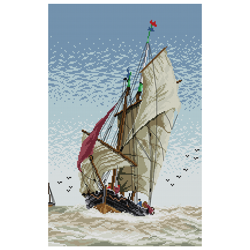 

46*32CM - 14CT Stamped Cross Stitch-Sailboat, 501 Original