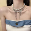 Silver rivet tassel freshwater pearl necklace, sweet and cool hot girl necklace, niche design, fashionable and versatile, trendy clavicle chain