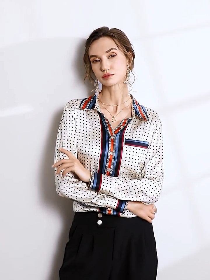 French Vintage Polka Dot Silk Blouse REAL SILK LIFE