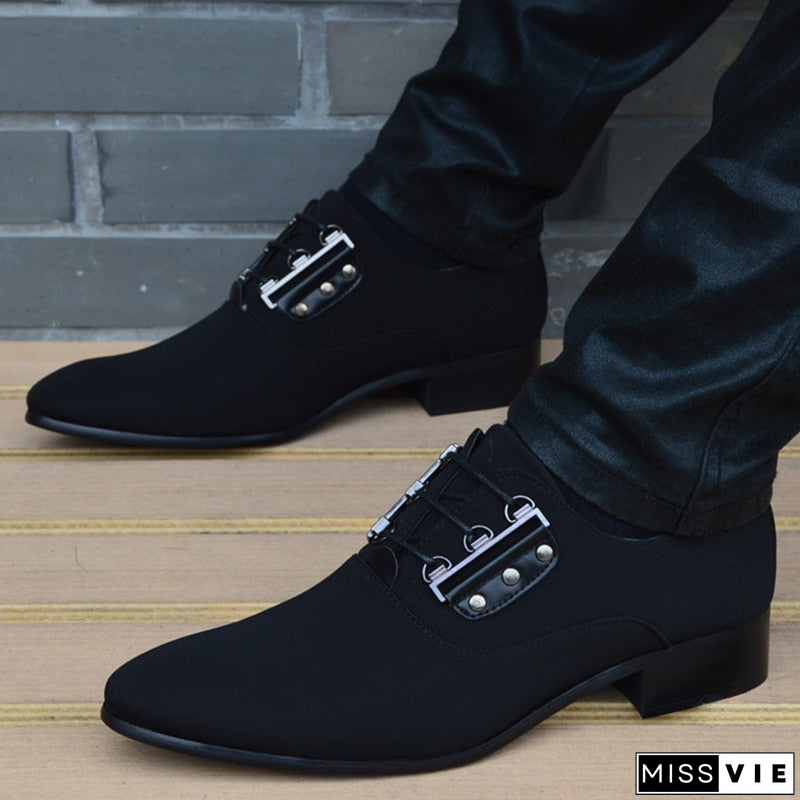 Men's Denim Pointed Toe Lace-up Breathable Flat Dress Shoes