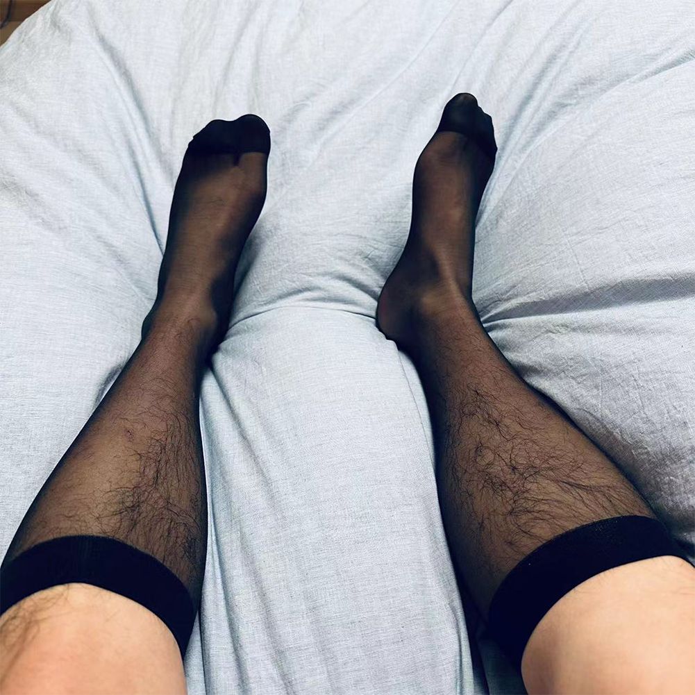 Stolskolb Set Men\'s Socks Sheer Silky Comfortable Dress Socks Knee High See-Through 1 Pair Breathable Business Socks Male