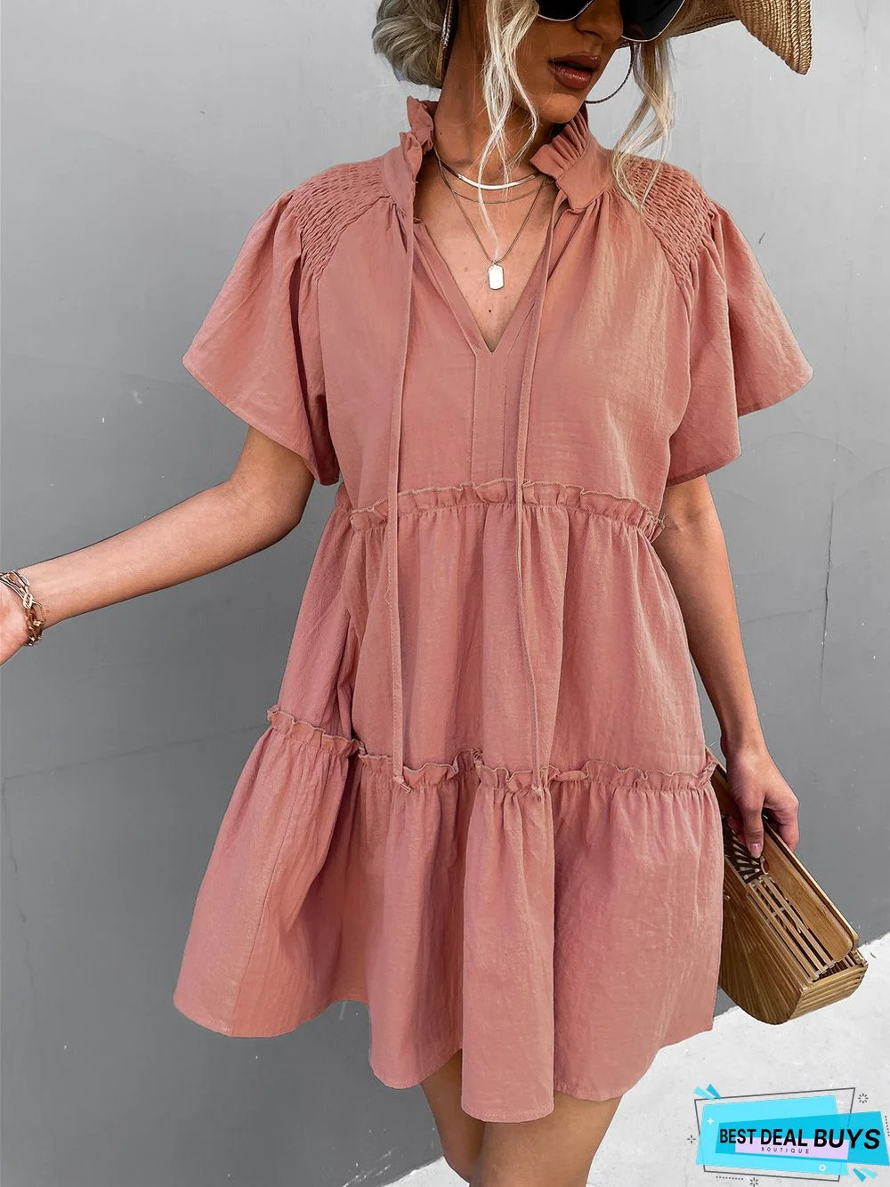 Frilly Strappy V-Neck Lace Dress A-Line Skirt