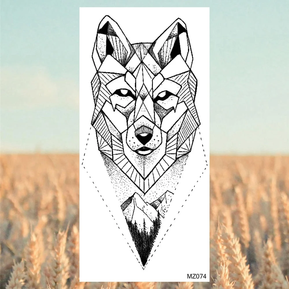 Black Lion Fashion Calf Temporary Tattoos For Women Adult Men Lion Geometric Owl Fake Tattoo Realistic Body Art Decoration Tatoo