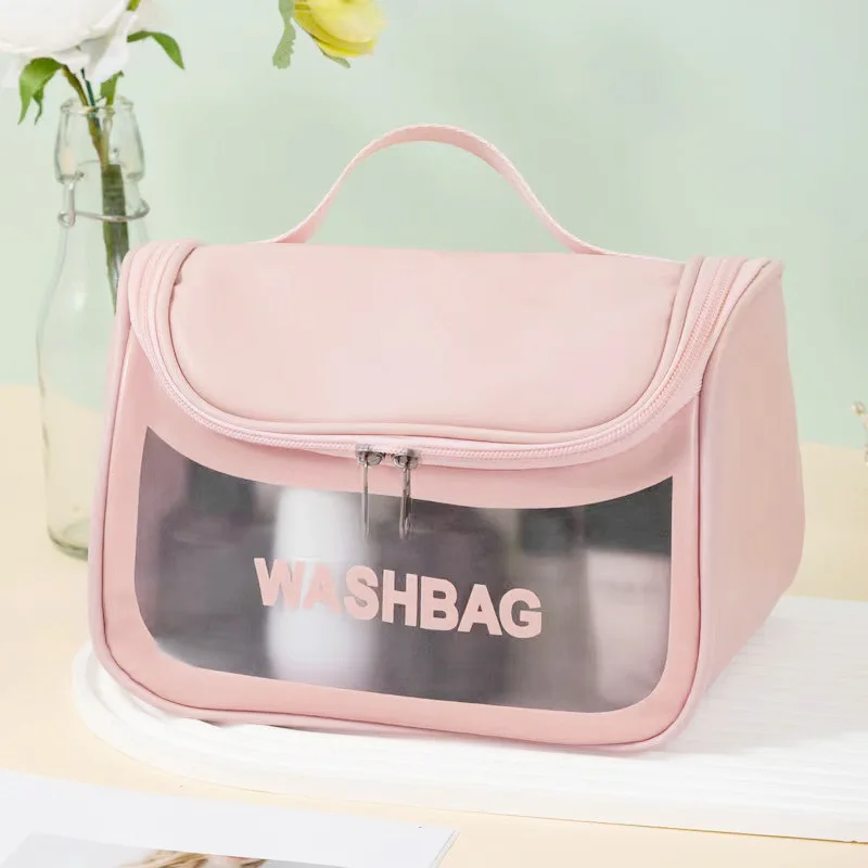 Statusupgame New Large Capacity Portable Cosmetic Bag Transparent Pu Material Frosted Wash-resistant Toiletry Bag Foldable Storage Storage Bag