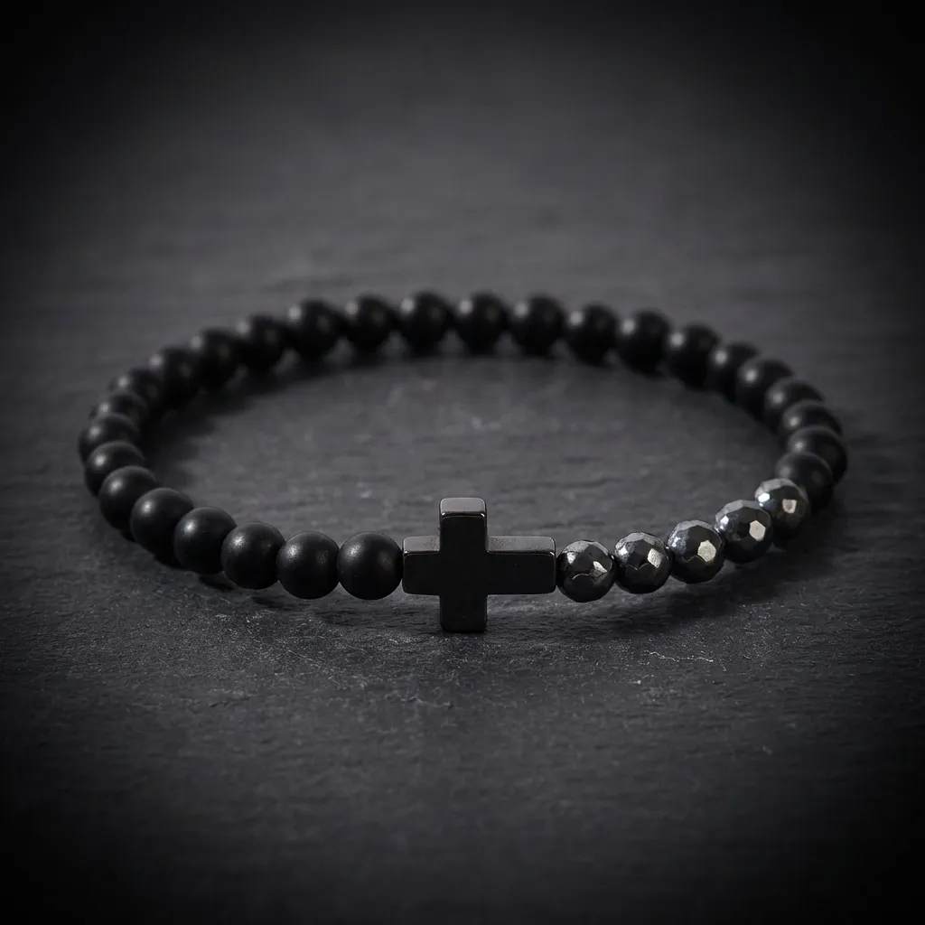 The Geo-Cylinder Bracelet | African Turquoise & Hematite Men's Series Style Ref: B-Series (African Pine)