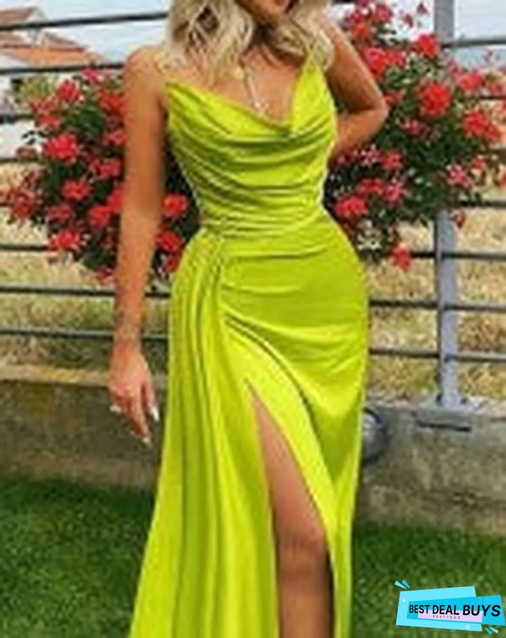 Cowl Neck Split Thigh Cami Maxi Dress