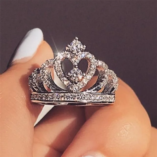 Fashion Luxury Silver Zirconia Crown Ring SP13746