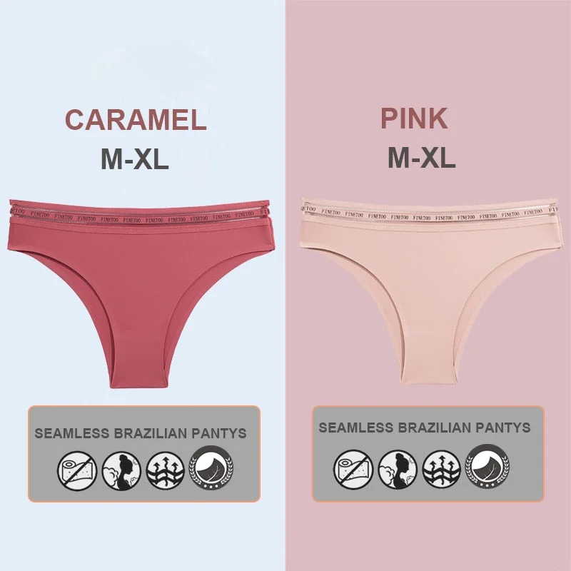 FINETOO 2PCS/Set Women Seamless Lingerie Letter Underpants Ladies 6 Solid Colors M-XL Woman Sexy Panties Briefs Underwear Thong