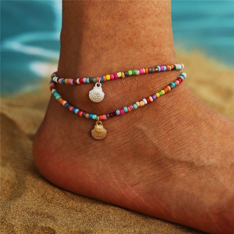 Color bead with scallop shape decor women anklet-zachics