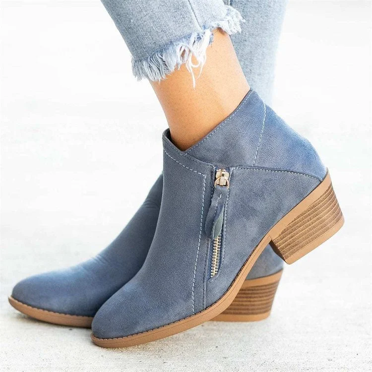 Women Round Toe Suede Double-sided Zipper Short Boots