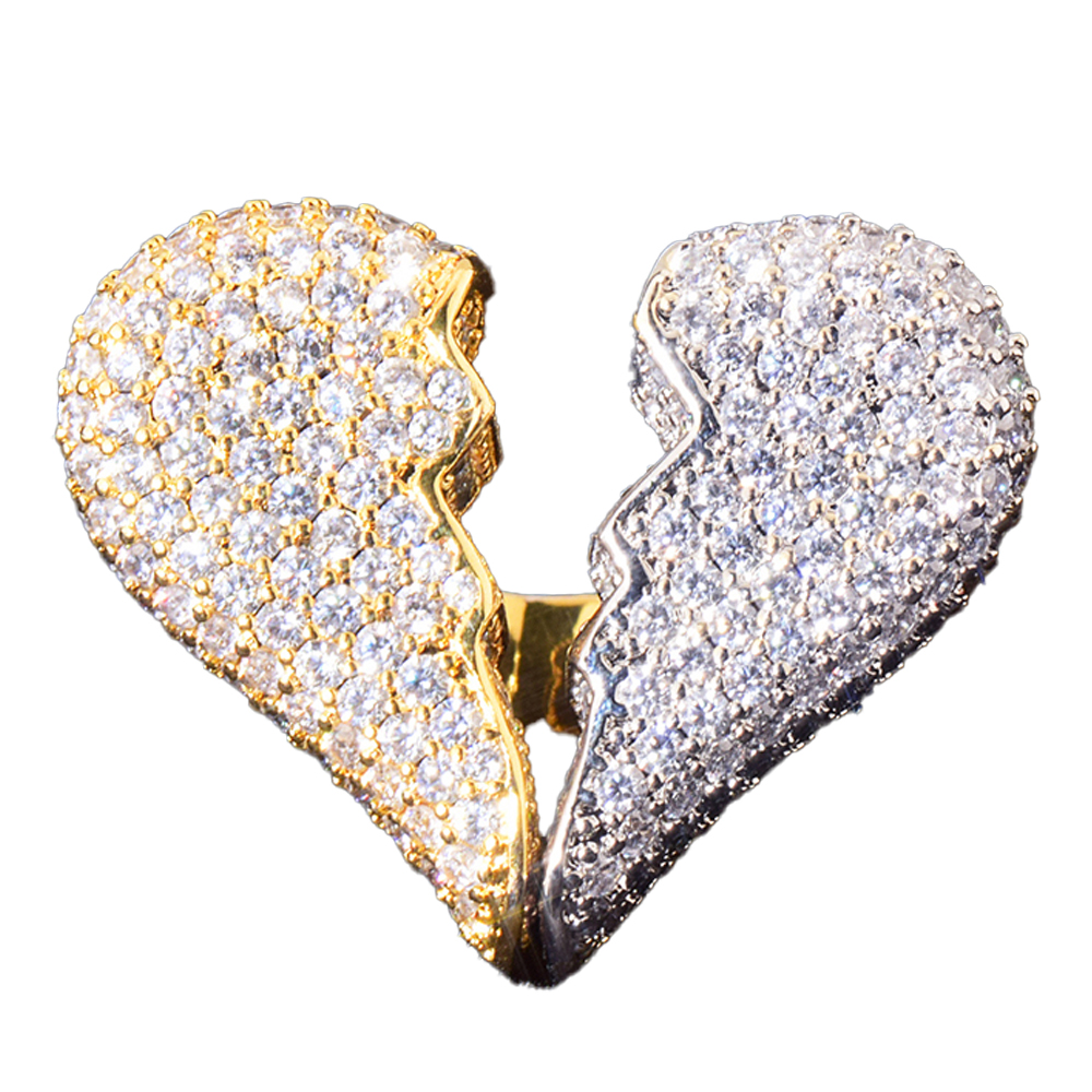 Cracked Heart Iced Out Bling CZ Stone Personalized Rings