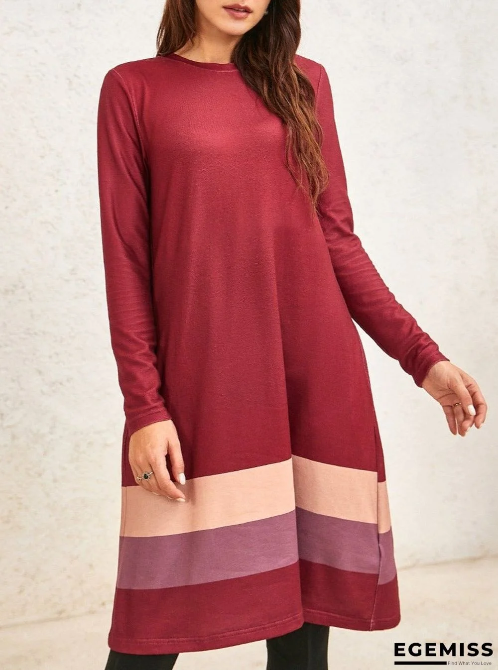 Ladies Striped Printed Long Sleeve Knit Dress | EGEMISS