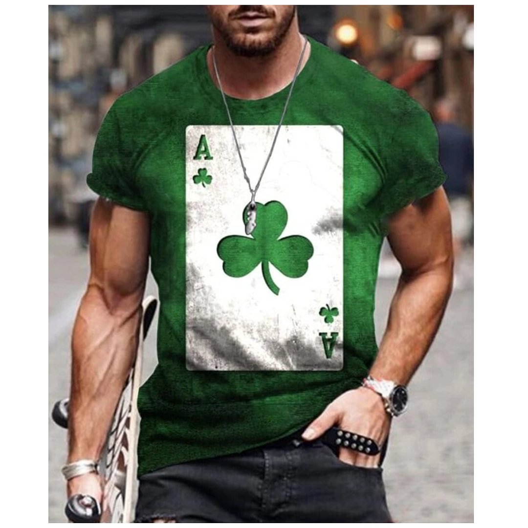 Playing cards plum blossom and four-leaf clover print T-shirt / [viawink] /