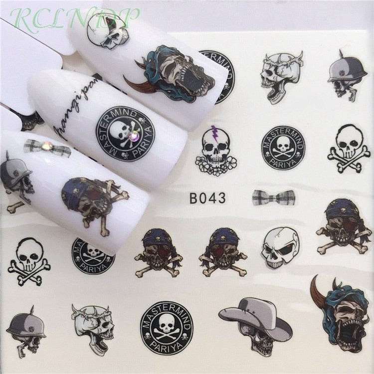 Nail sticker art decoration slider skull head Water Transfer decals manicure lacquer Accessories polish foil