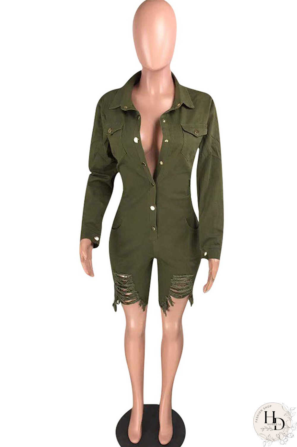 Black Sexy Solid Button washing Cotton Long Sleeve Turndown Collar Rompers