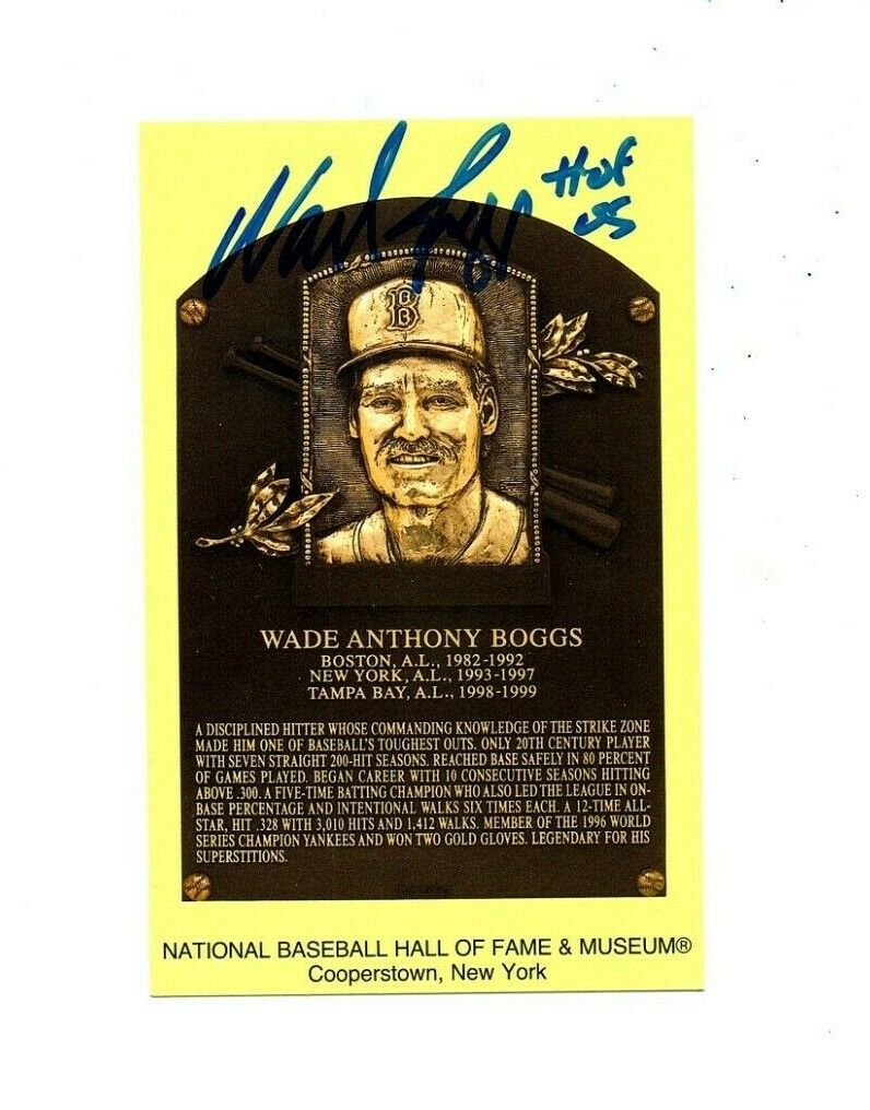 Wade Boggs Signed Hall Of Fame Plaque Postcard HOF 05 Autograph Red Sox Yankees%