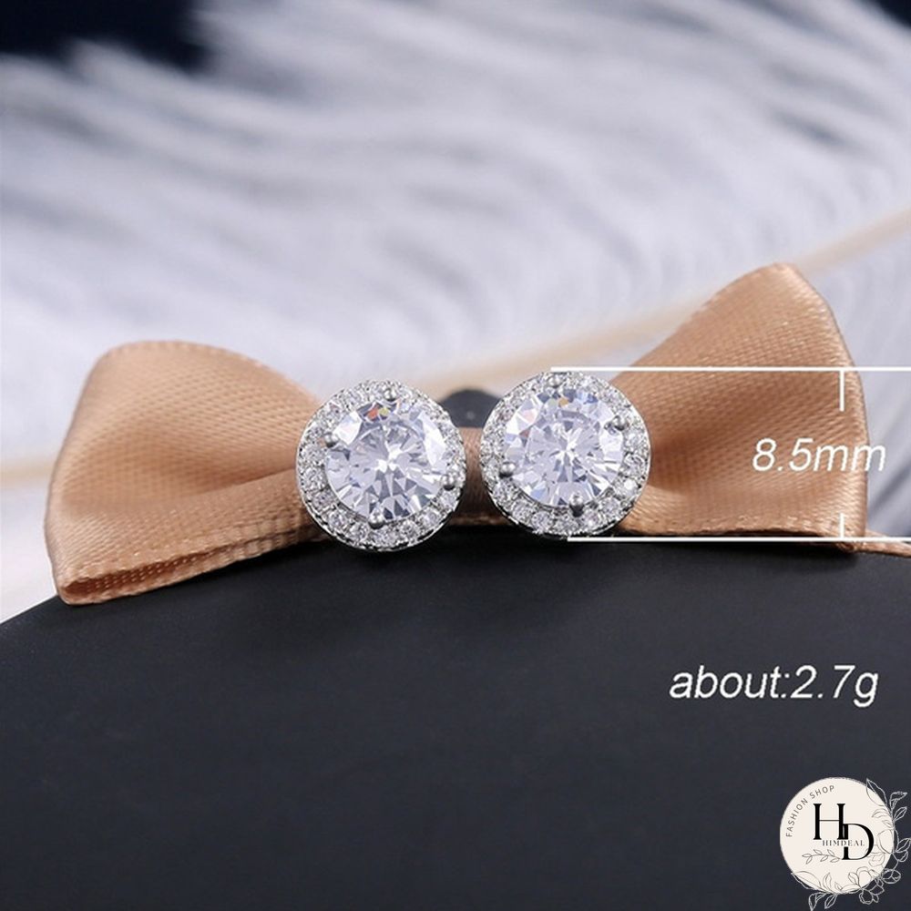 Sparkling Sterling Silver Diamond Stud Earrings for Women Bridal Wedding Engagement Gifts