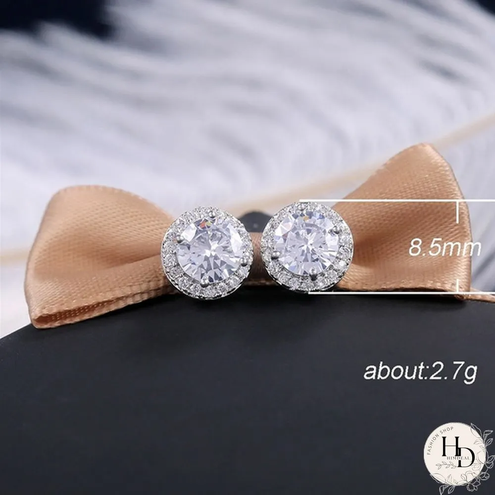 Sparkling Sterling Silver Diamond Stud Earrings for Women Bridal Wedding Engagement Gifts