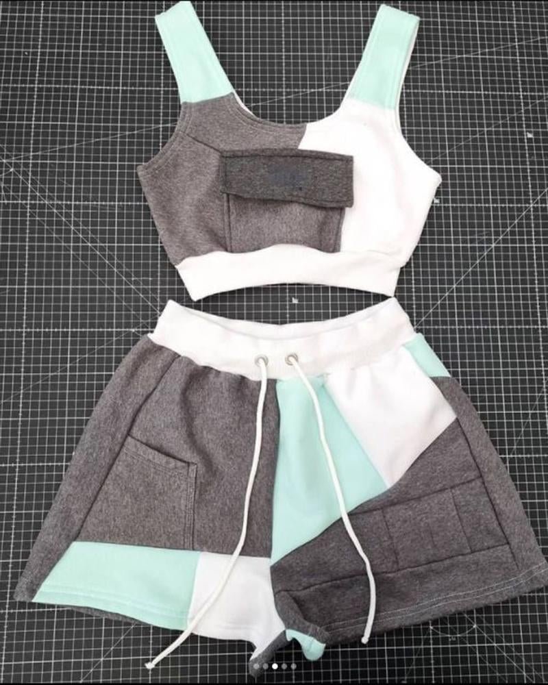 Women's Sporty Patchwork Printed Sets107