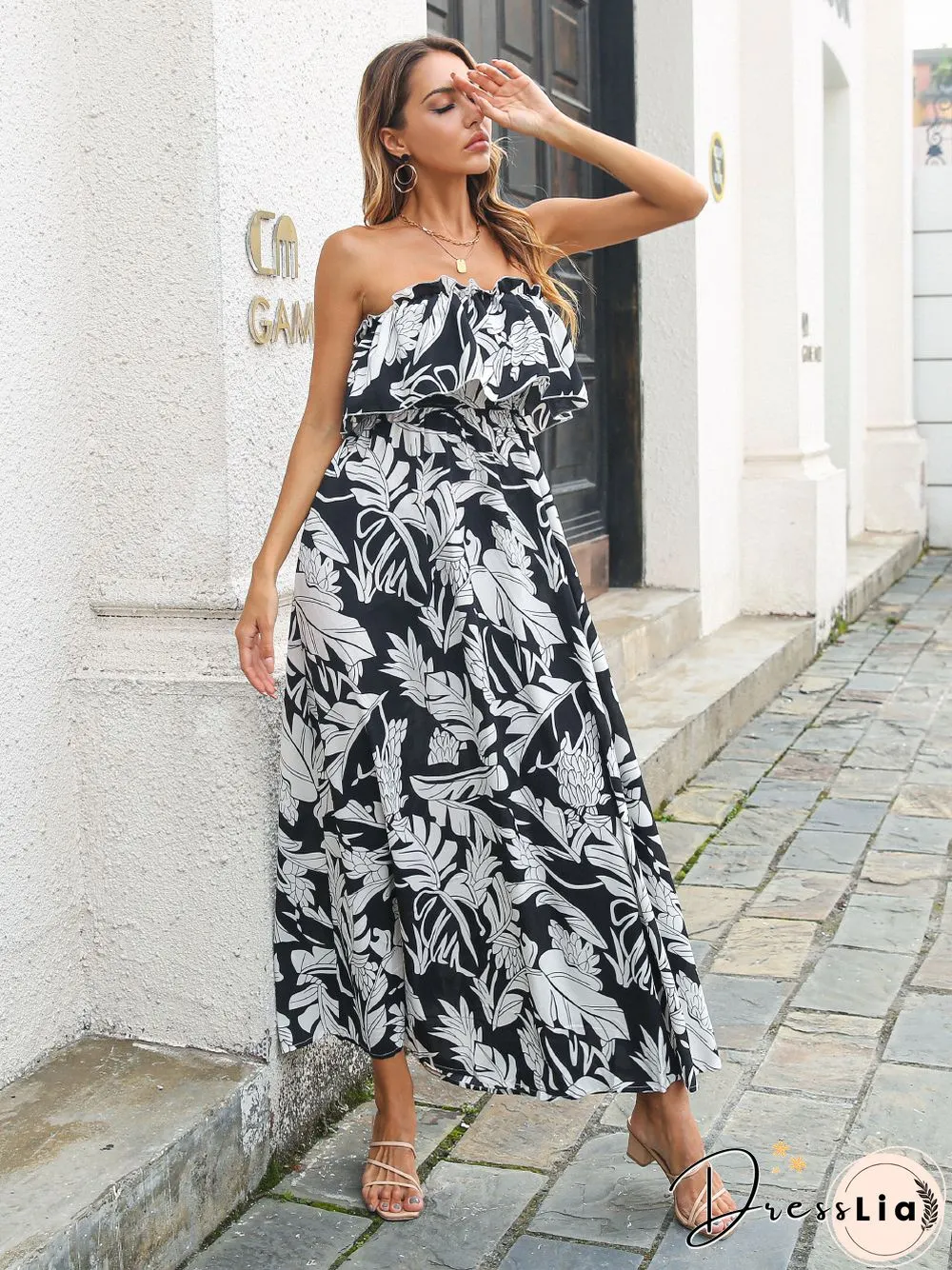 Leisure Tube Top Holiday Dress Floral Dress