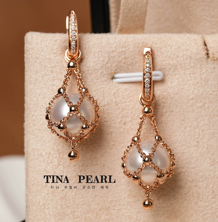 2024TINA PEARL 18K Gold + Natural Diamond Lucky Bag Pearl Earrings (without pearls)