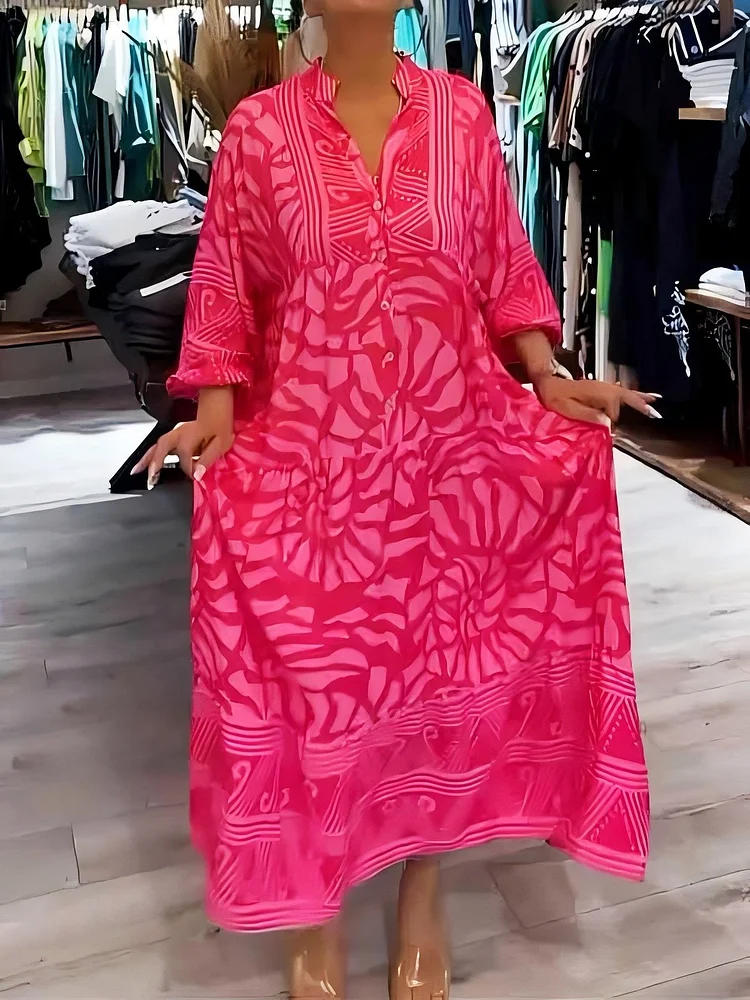 Women's V-neck Printed Loose Dress 