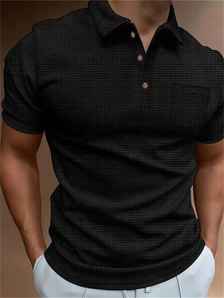 Men's Polo Shirt Waffle Polo Shirt Golf Shirt Solid Colored Turndown Black Blue Khaki Gray White Street Daily Short Sleeve Button-Down Clothing Apparel Fashion Casual Comfortable Big and Tall