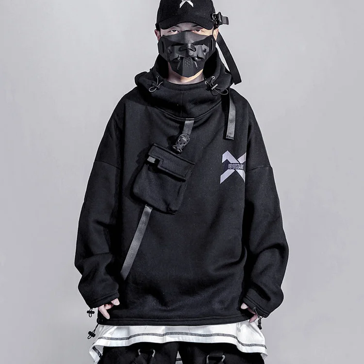 Hooded Hip-Hop Laser Printed Reflective Functional Jacket-dark style-men's clothing-halloween