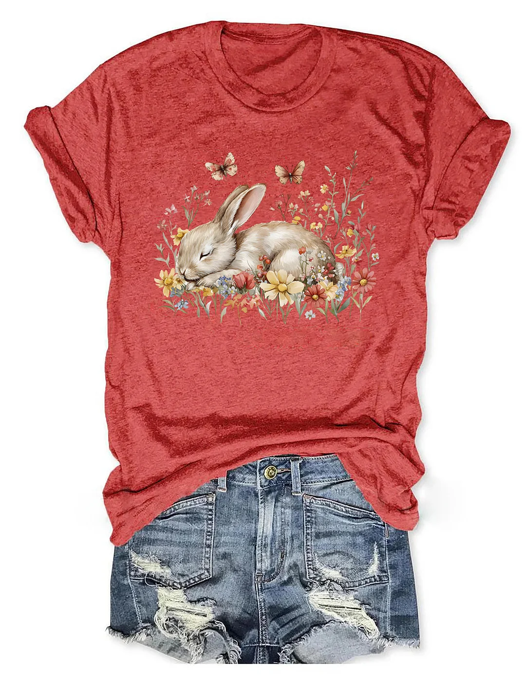 Boho Floral Bunny Rabbit T-shirt