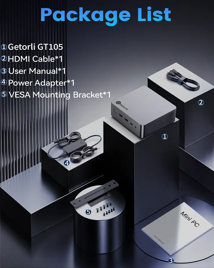 Getorli GT105 Mini PC, Dual LAN AMD Ryzen 7 8745HS (Max 4.9GHz)