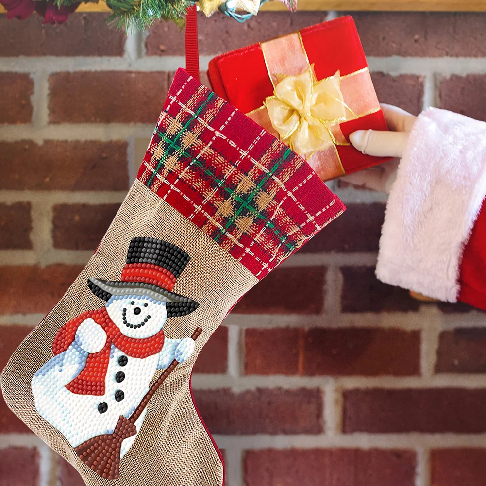 DIY Snowman Christmas Socks Decor DIY Diamond Art Kits for Family Party Decoration(20*35cm)