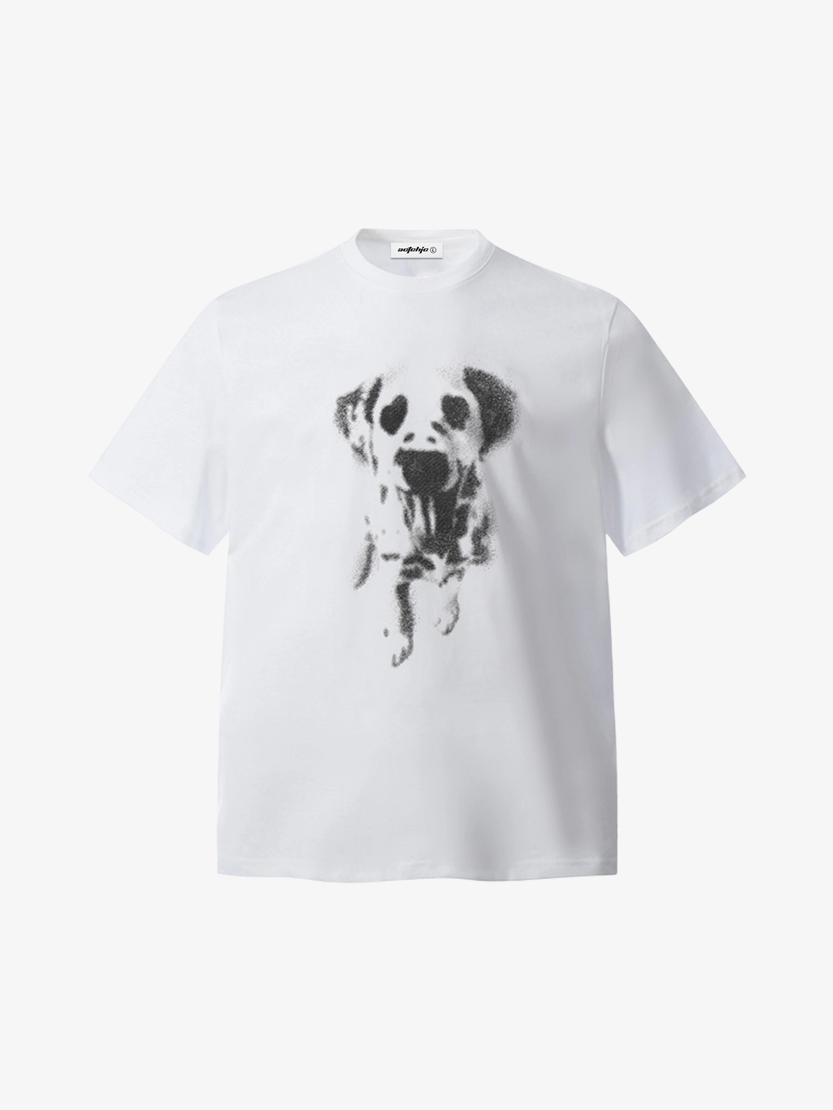 White Act Chic Vintage Graffiti Dog Print Tee Front